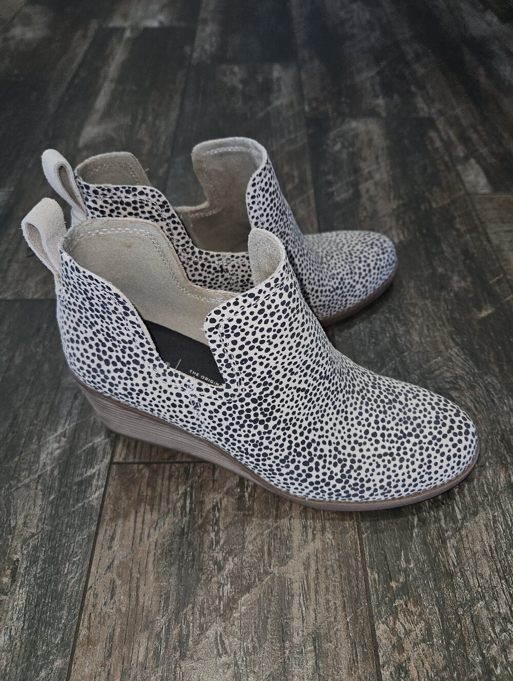 Toms White and Black Speckled Slip-On Wedge Ankle Boots